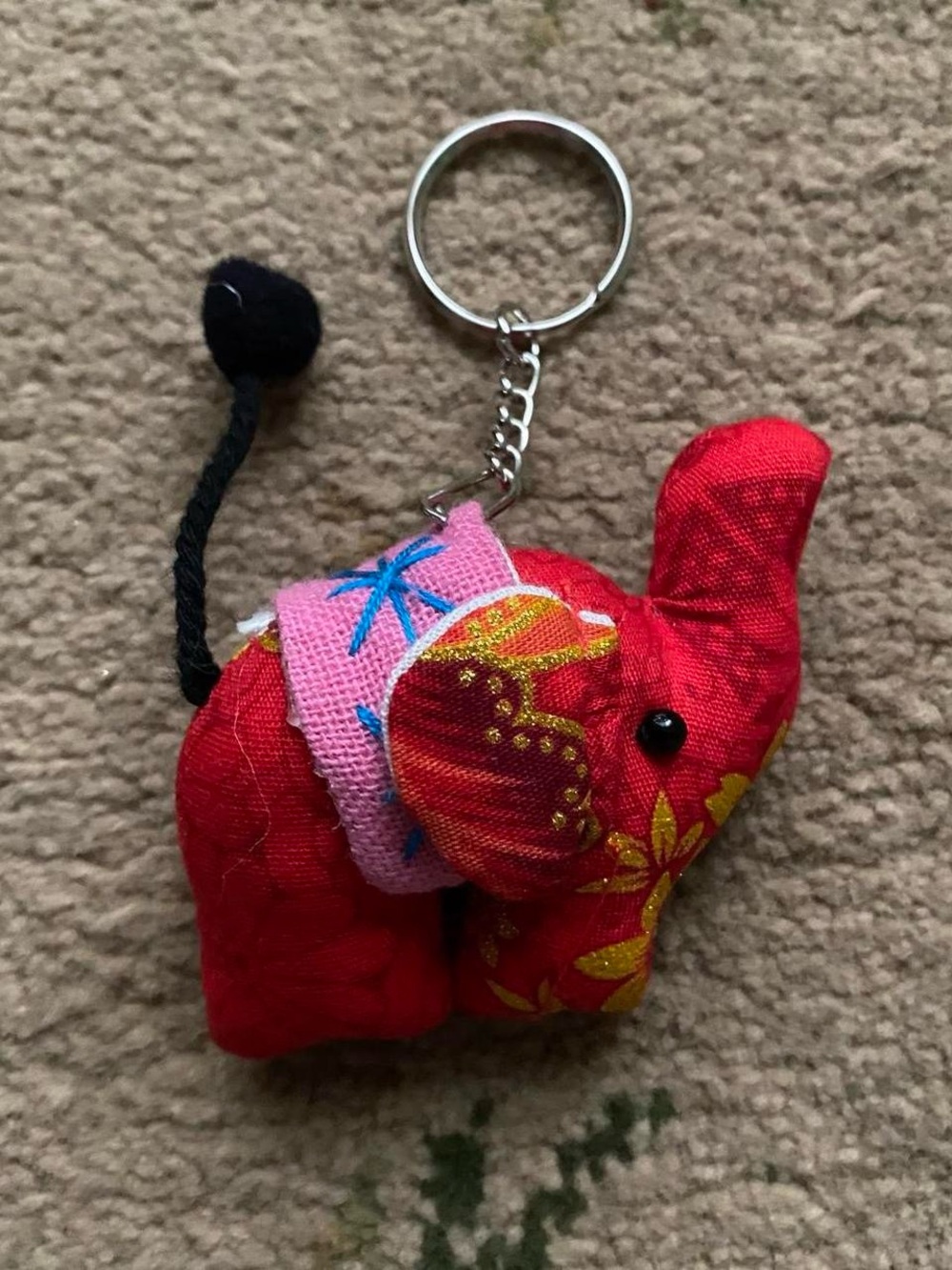 red/pink handmade indian elephant keychain